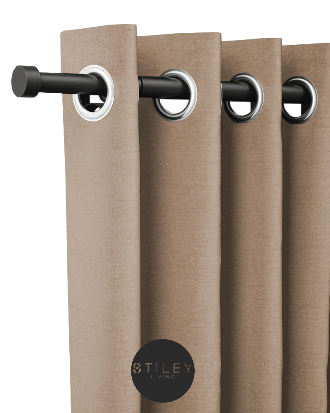Black Stud Curtain Pole Brown curtain and a black curtain pole